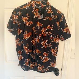Forever 21 Men's Black Shirt with Orange and Brown Floral